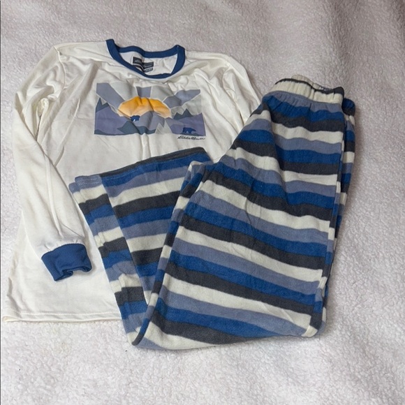 Eddie Bauer Blue and White Pajama Set with Cozy Stripes - Picture 2 of 5